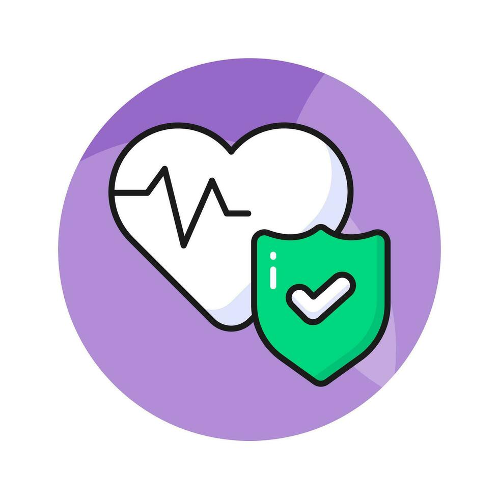 Heartbeat waves on heart with safety shield, concept icon of health insurance, heart care vector