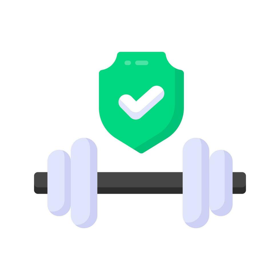 Dumbbell with safety shield denoting concept icon of health insurance, healthcare protection, fitness vector