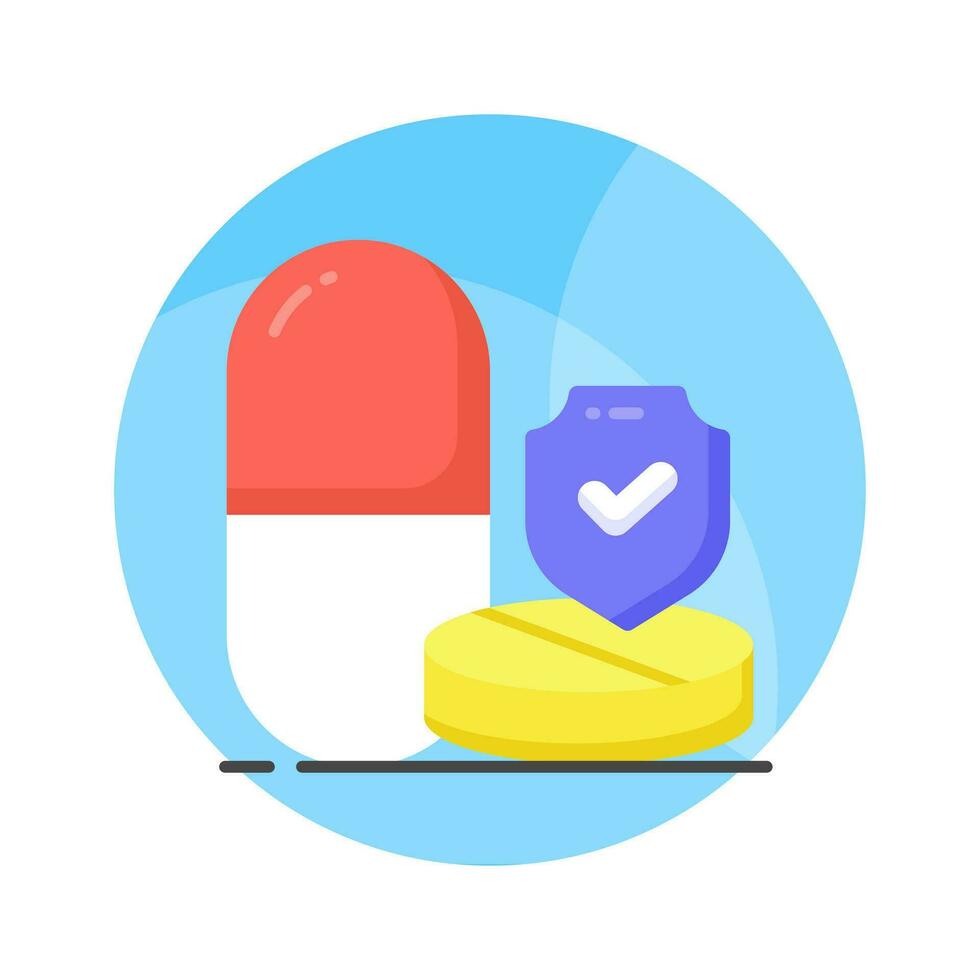 Protection shield with medicine pills showing concept icon of medicine protection, drugs safety vector