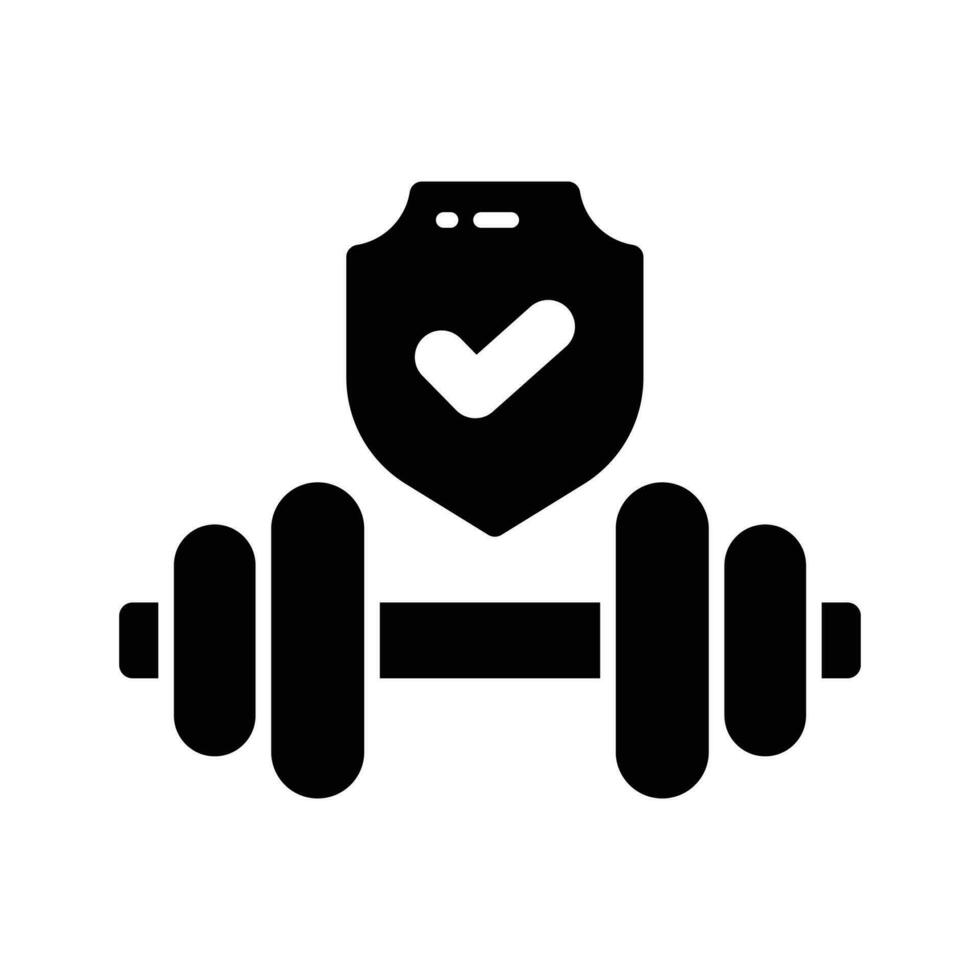 Dumbbell with safety shield denoting concept icon of health insurance, healthcare protection, fitness vector