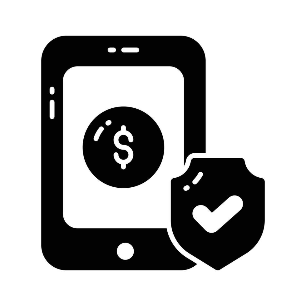 Dollar inside mobile with security shield denoting secure payment concept vector