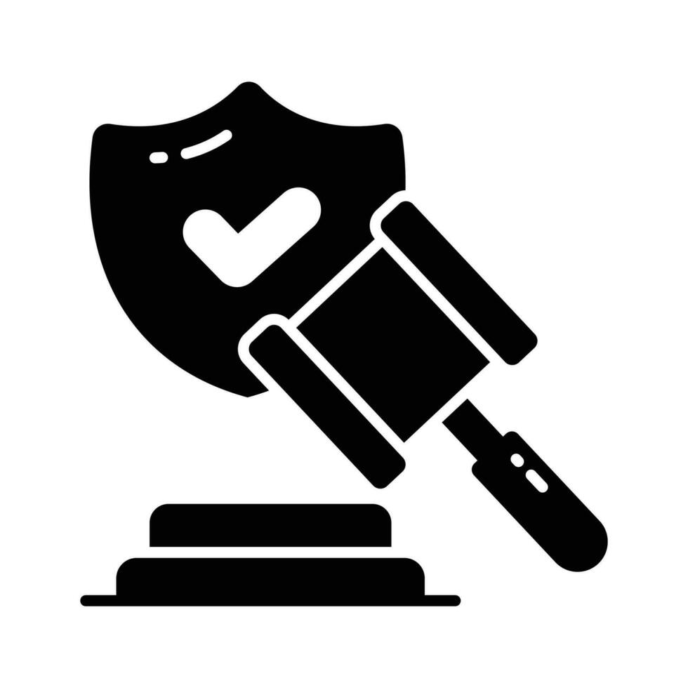 Judge hammer and gavel, insurance law icon, commercial law, legal advice for business, auction vector