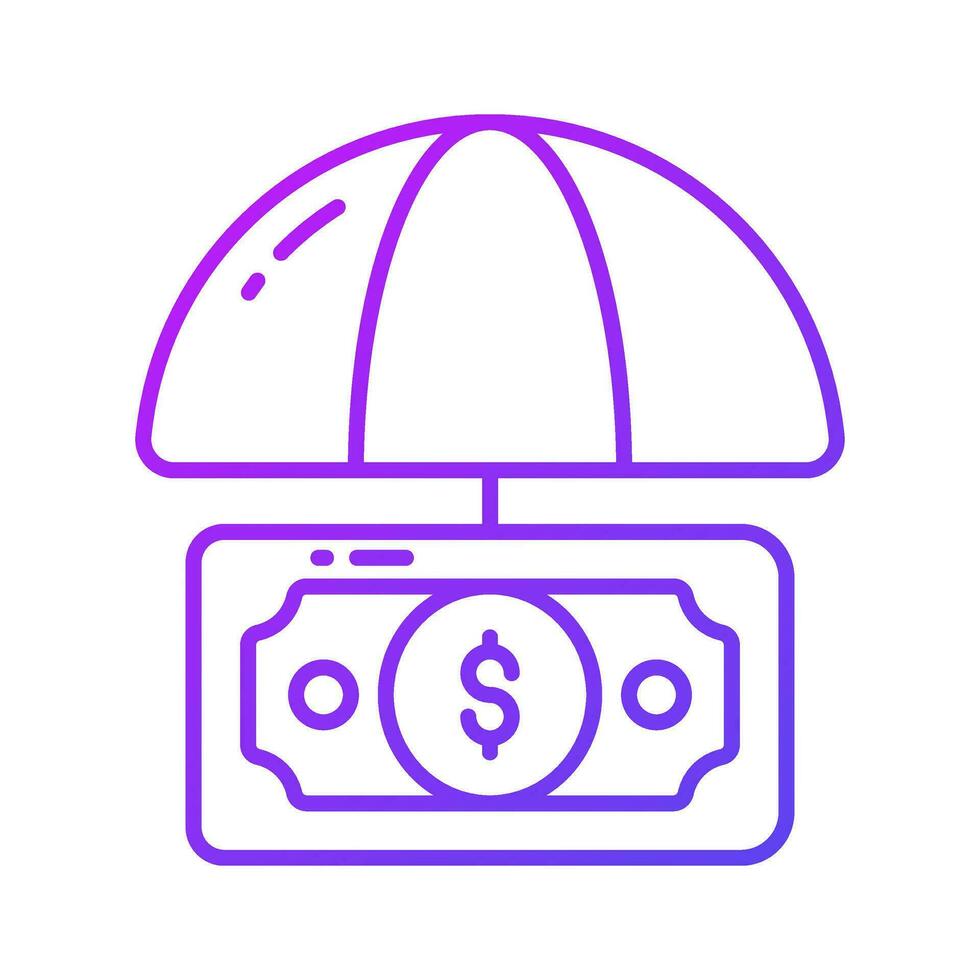 Dollar under umbrella, a concept of financial insurance icon in modern style vector