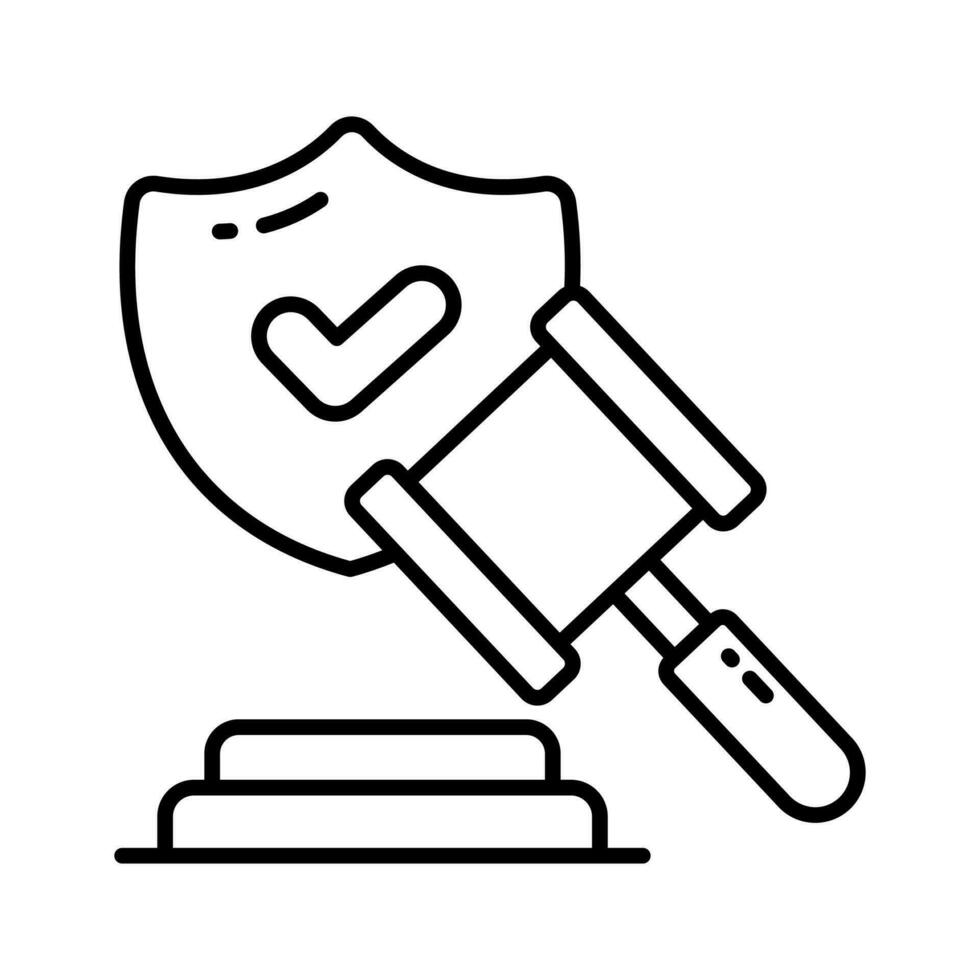 Judge hammer and gavel, insurance law icon, commercial law, legal advice for business, auction vector