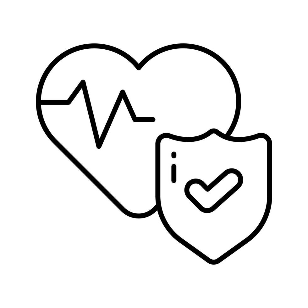 Heartbeat waves on heart with safety shield, concept icon of health insurance, heart care vector