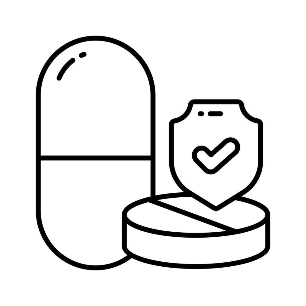 Protection shield with medicine pills showing concept icon of medicine protection, drugs safety vector