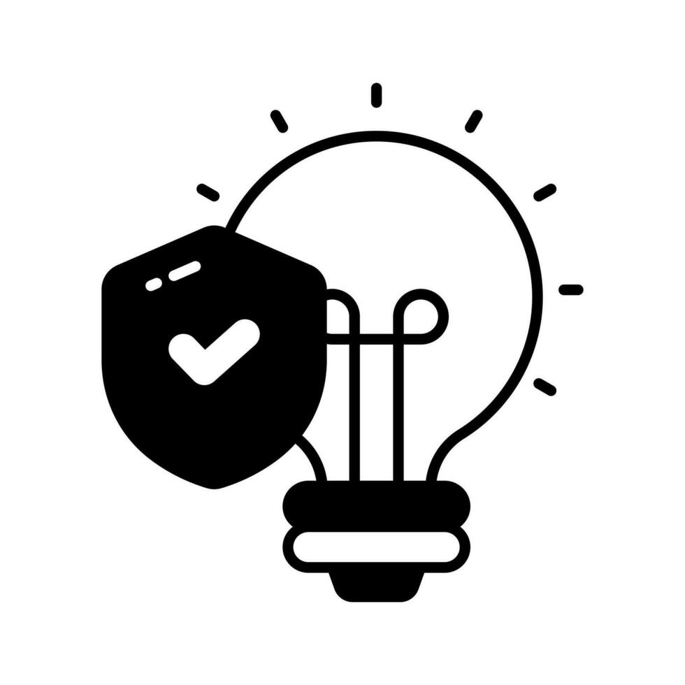 Safety shield with tick mark inside light bulb, concept of idea protection icon vector