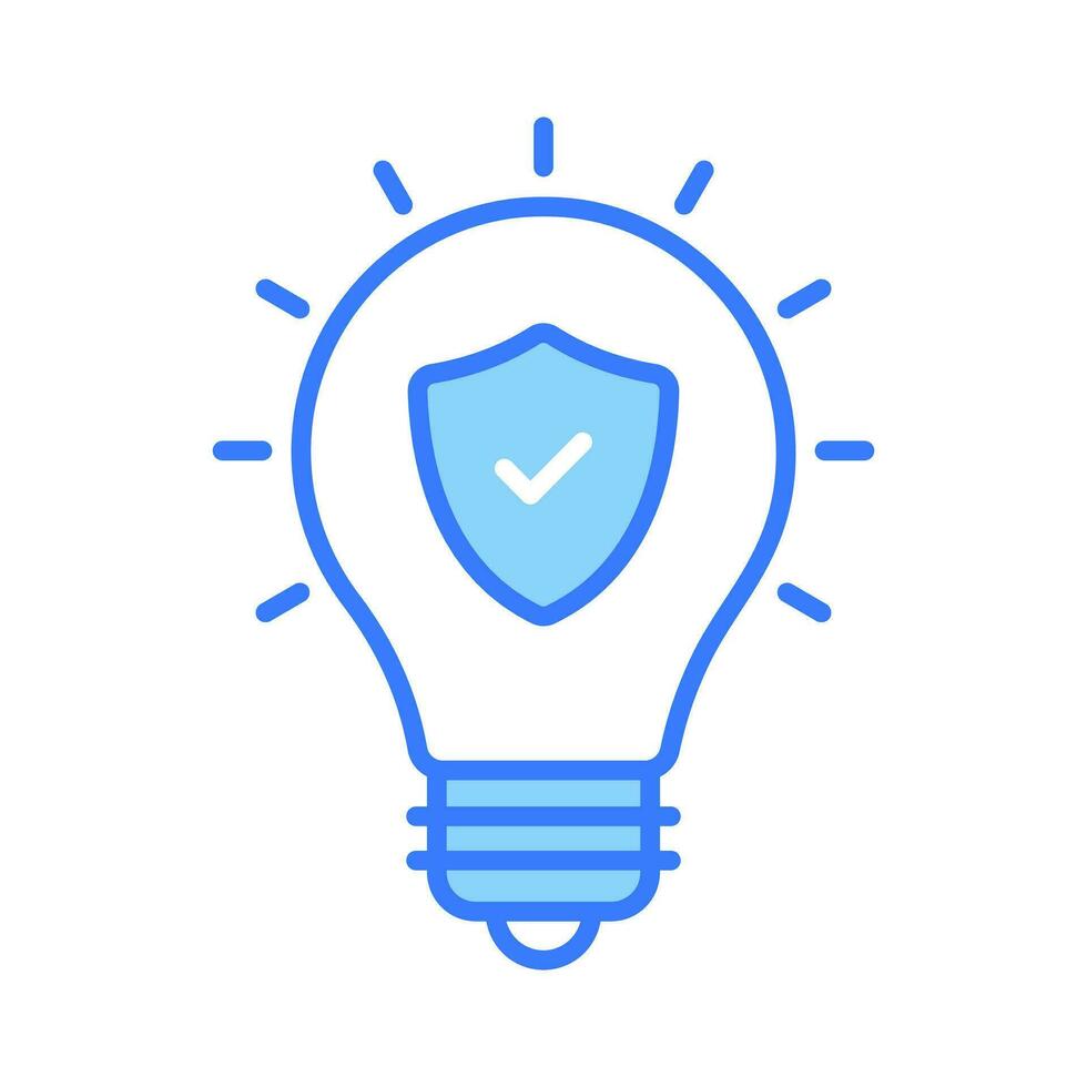 Safety shield with tick mark inside light bulb, concept of idea protection icon vector