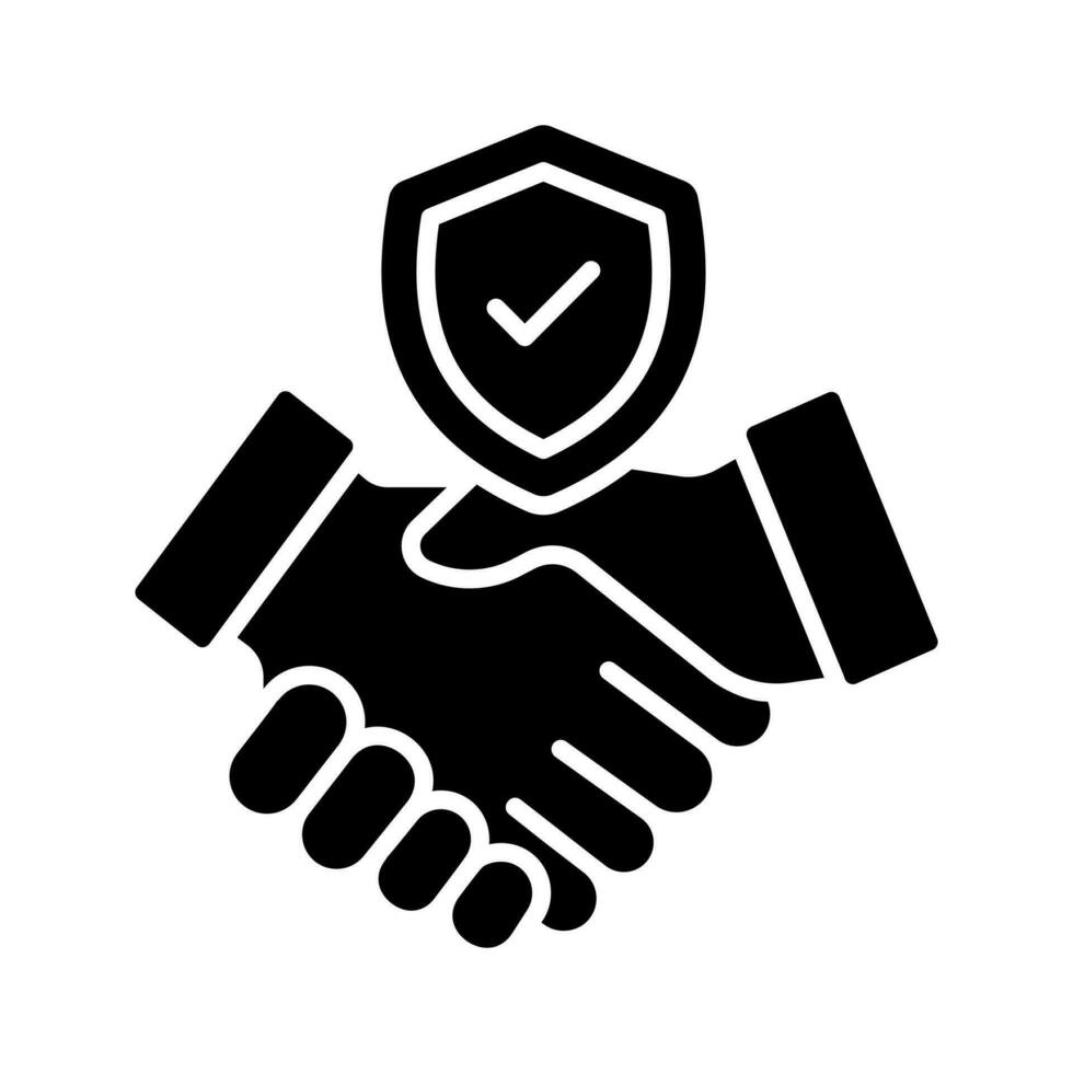 Handshake and shield, business agreement insurance, deal insurance, insurance policy icon vector