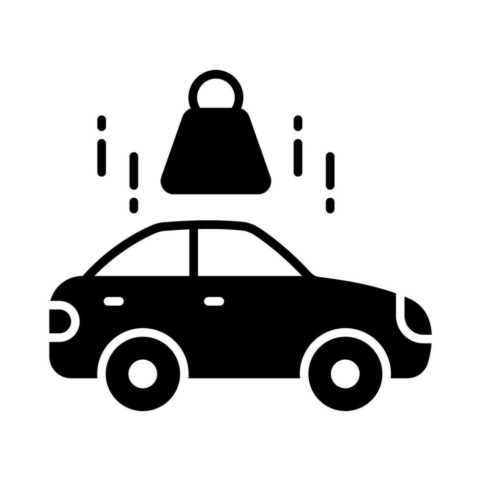 Heavy weight falling on car, denoting concept icon of car accident, car crash vector