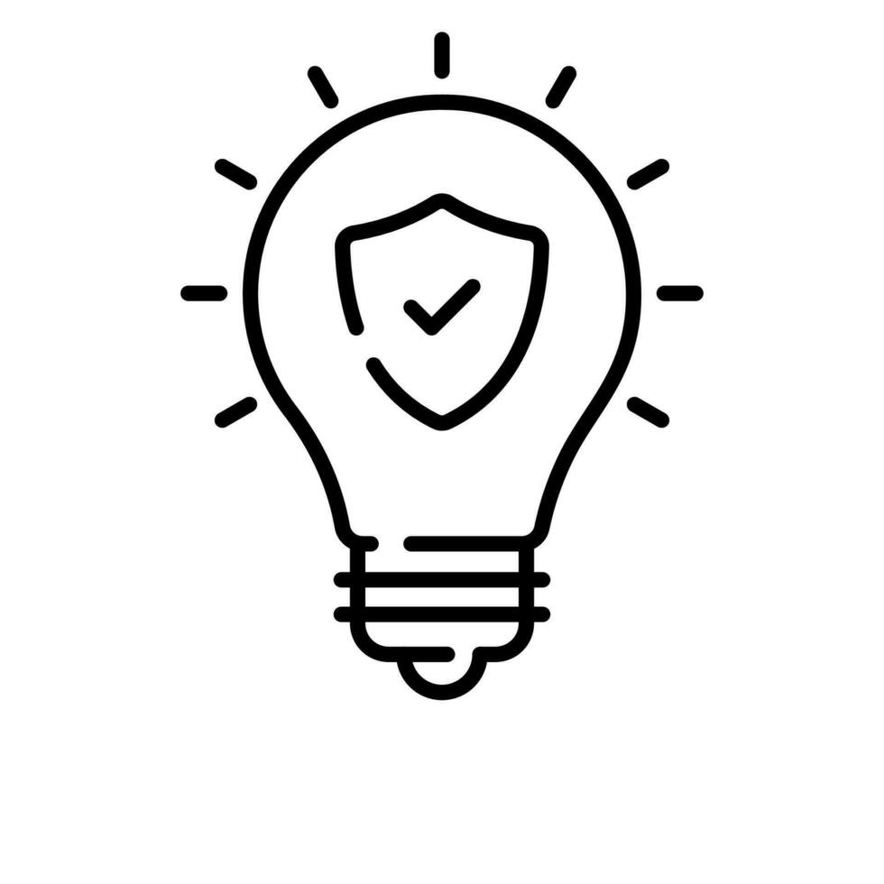 Safety shield with tick mark inside light bulb, concept of idea protection icon vector