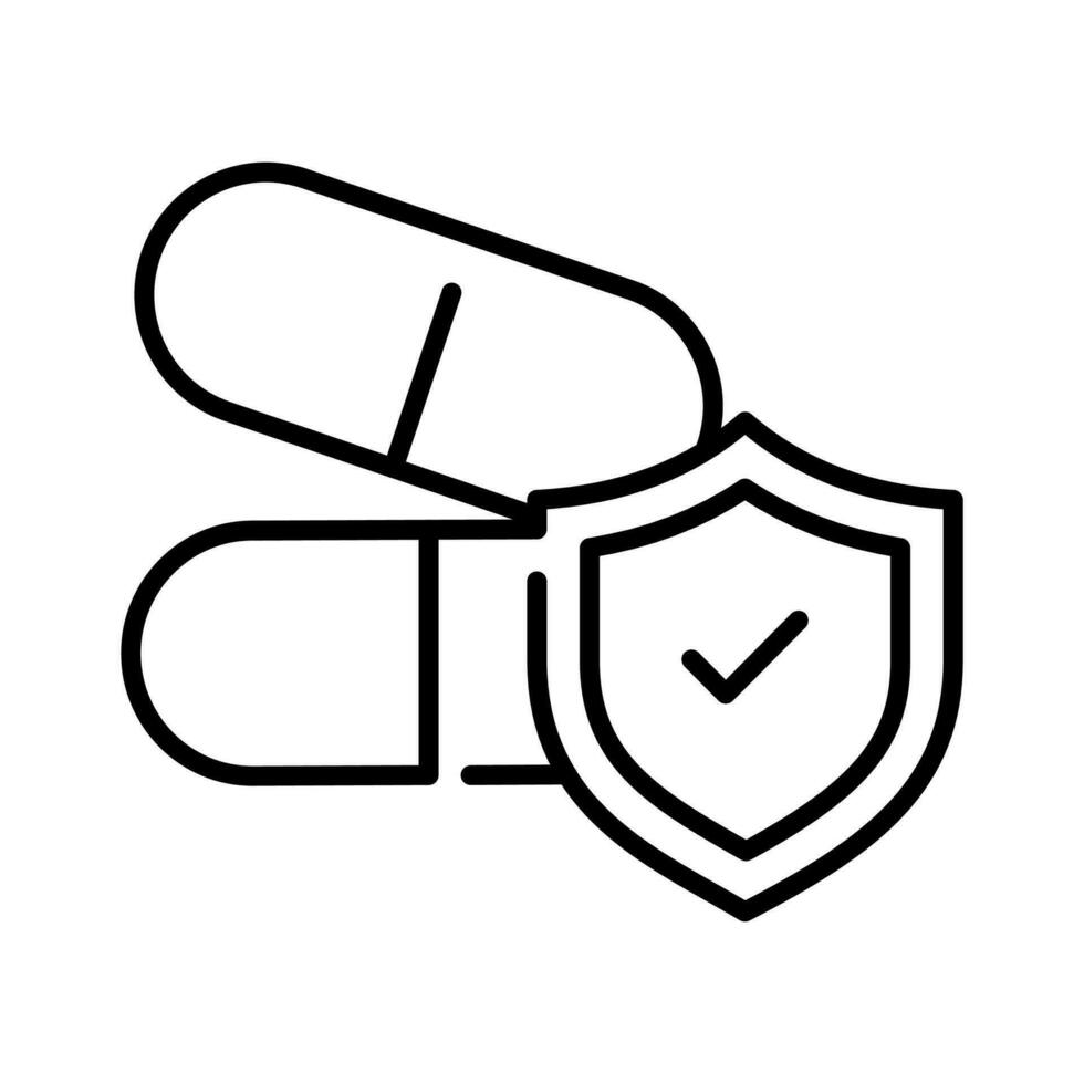 Protection shield with medicine pills showing concept icon of medicine protection, drugs safety vector