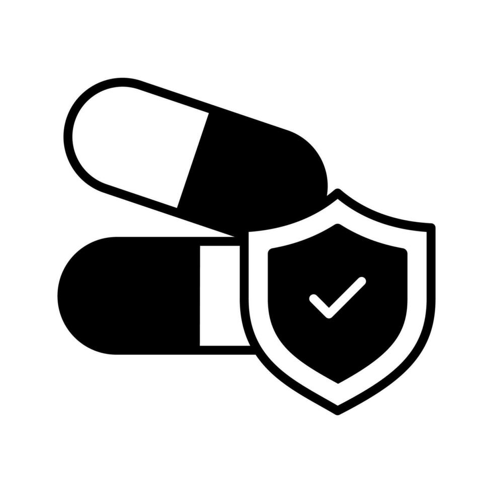 Protection shield with medicine pills showing concept icon of medicine protection, drugs safety vector