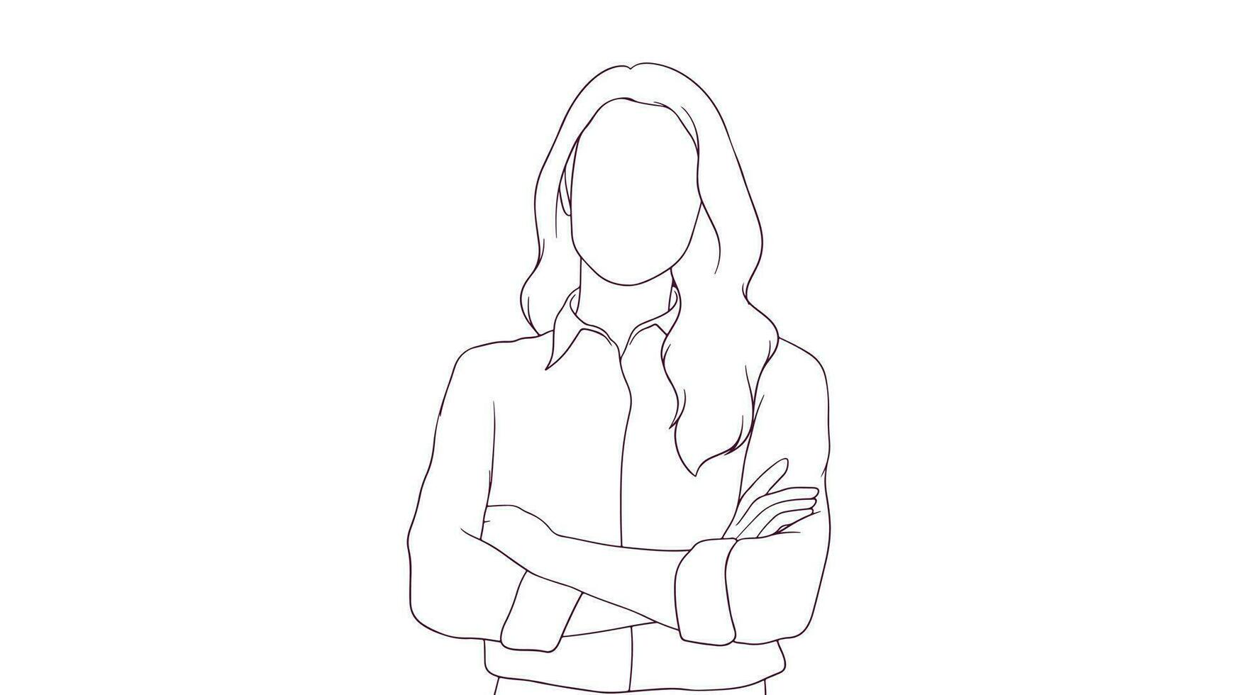 crossing arms in confidence of a beautiful businesswoman, hand drawn style vector illustration