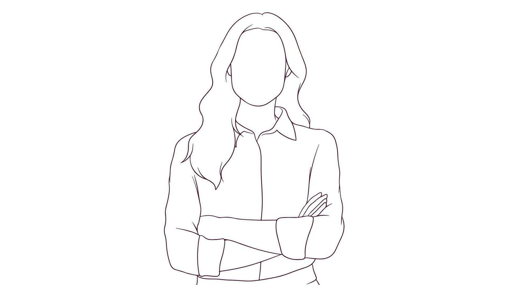 confident and beautiful businesswoman with crossed arms, hand drawn style vector illustration