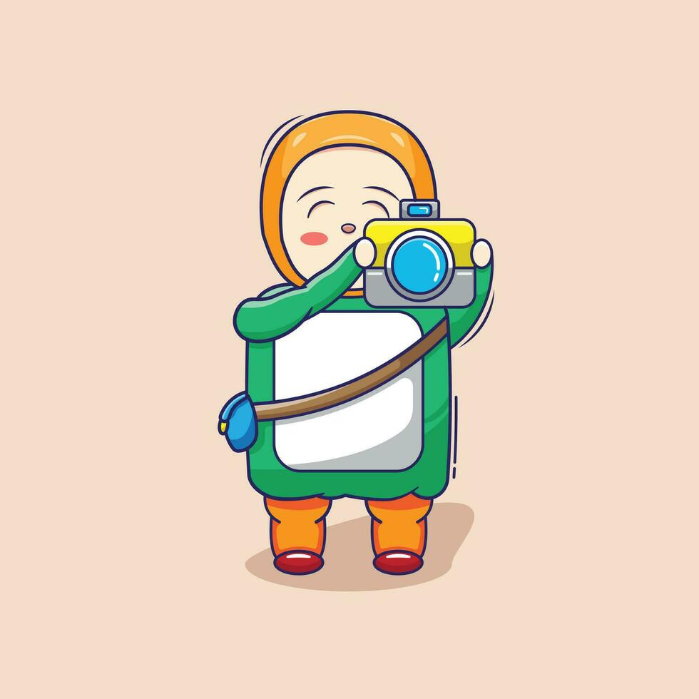 Vector illustration of moslem girl photographer with her camera