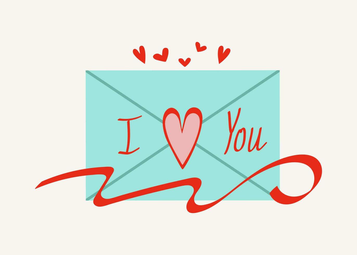 Letter, envelope with a love message. Hearts, inscription I love you. Decor for Valentine's Day holiday. Vector illustration. Background isolated.