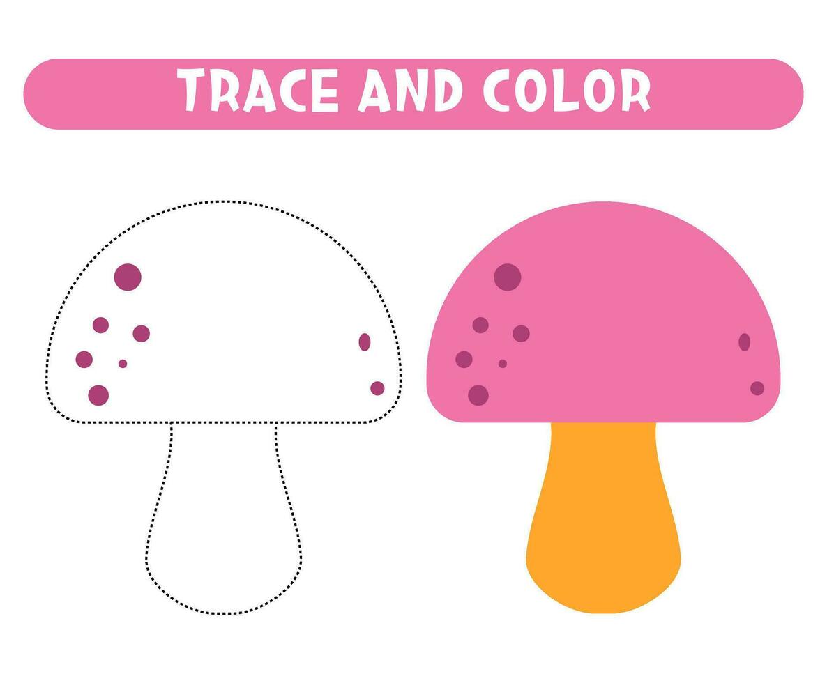 Trace and color mushroom. Worksheet for kids vector