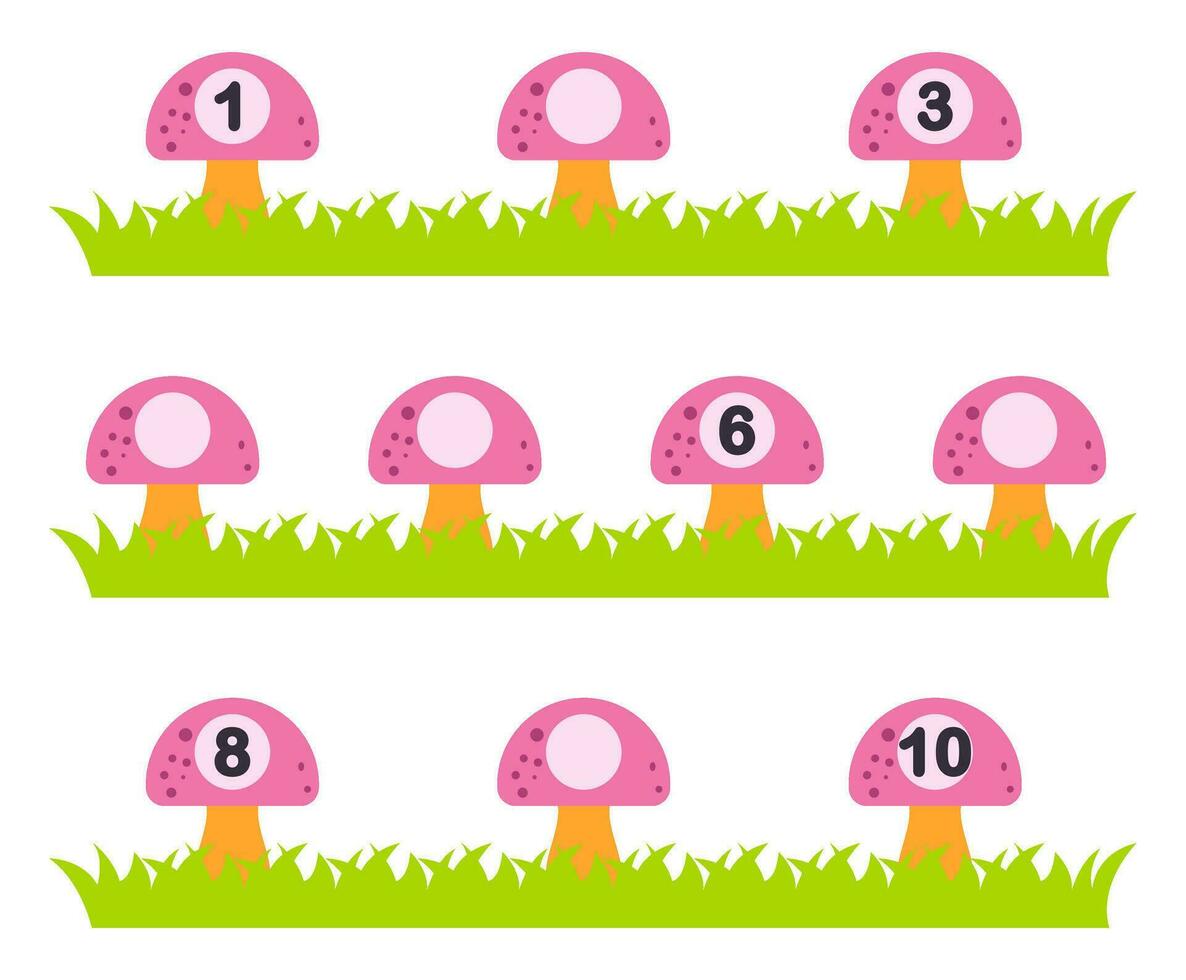 Educational game for kids, math activity worksheet. Fill in the missing numbers. vector
