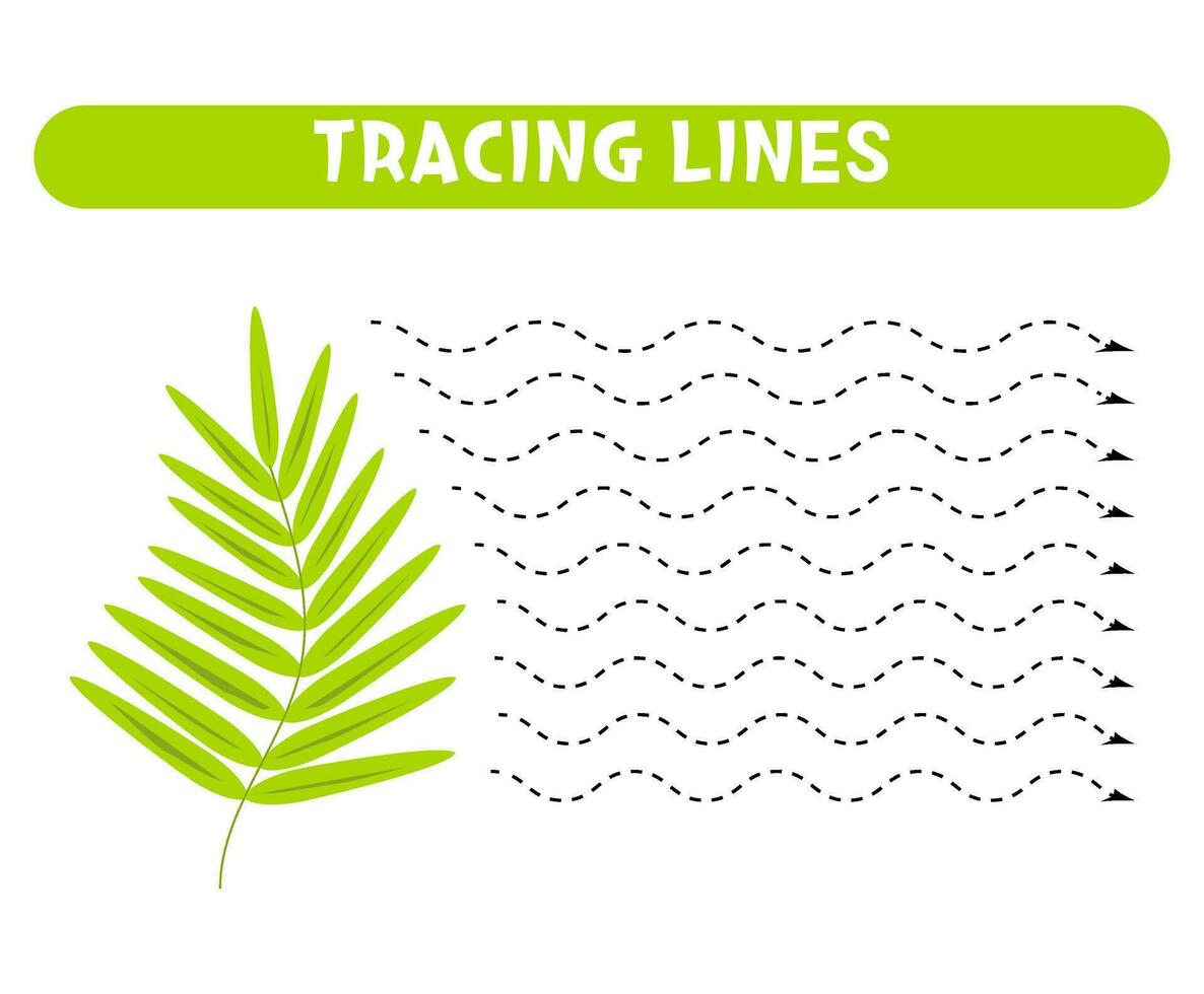 Tracing lines with green leaf. Handwriting practice. vector