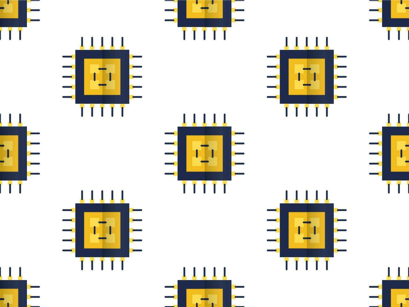 a seamless pattern with a yellow and blue computer chip vector