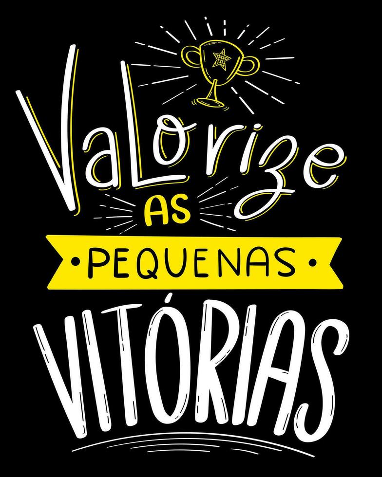 Happy lettering poster in Brazilian Portuguese. Translation - Appreciate the small victories. vector