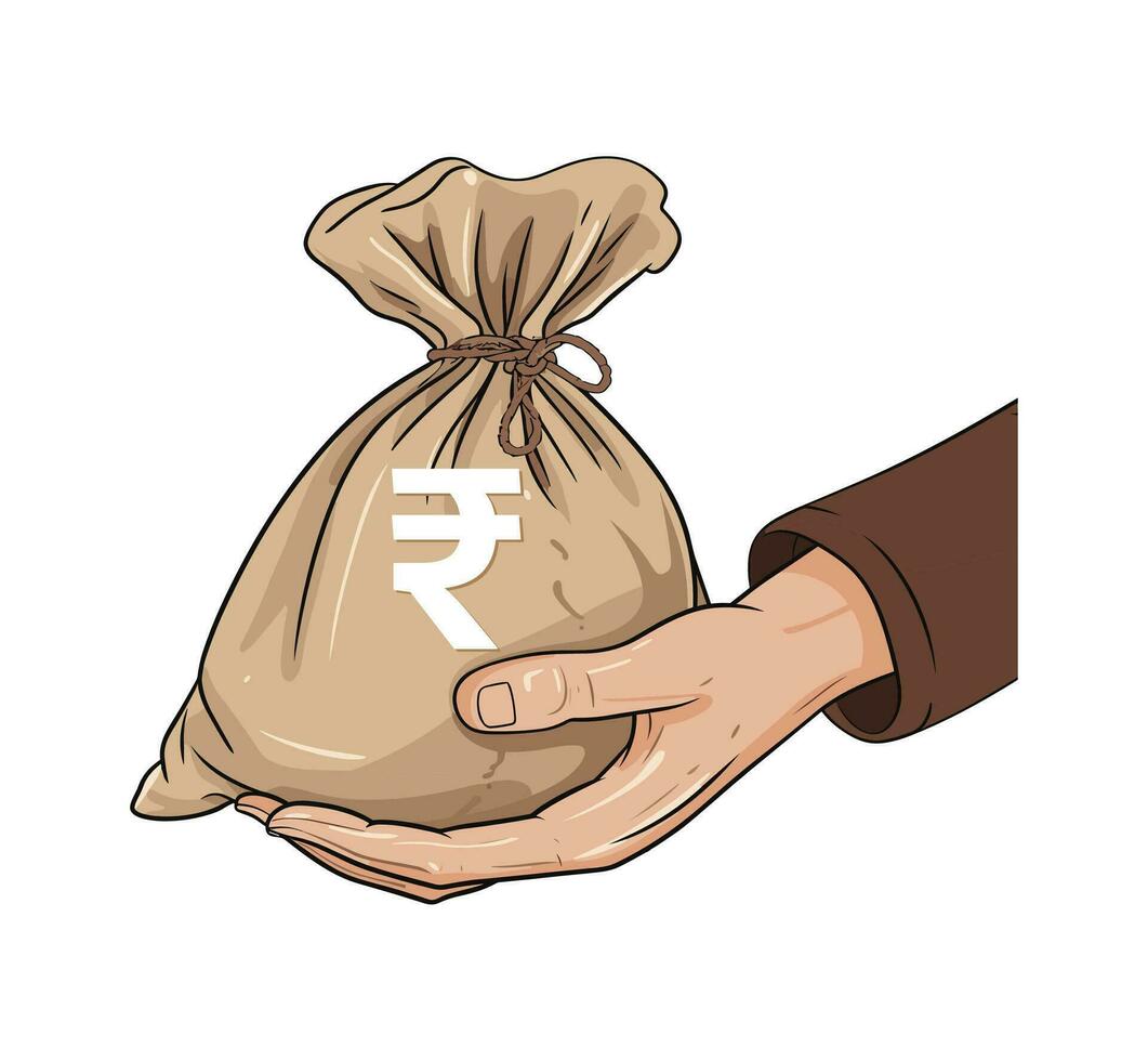 Money coin, Money bag. Money jute bag with coin stack isolated on white background vector