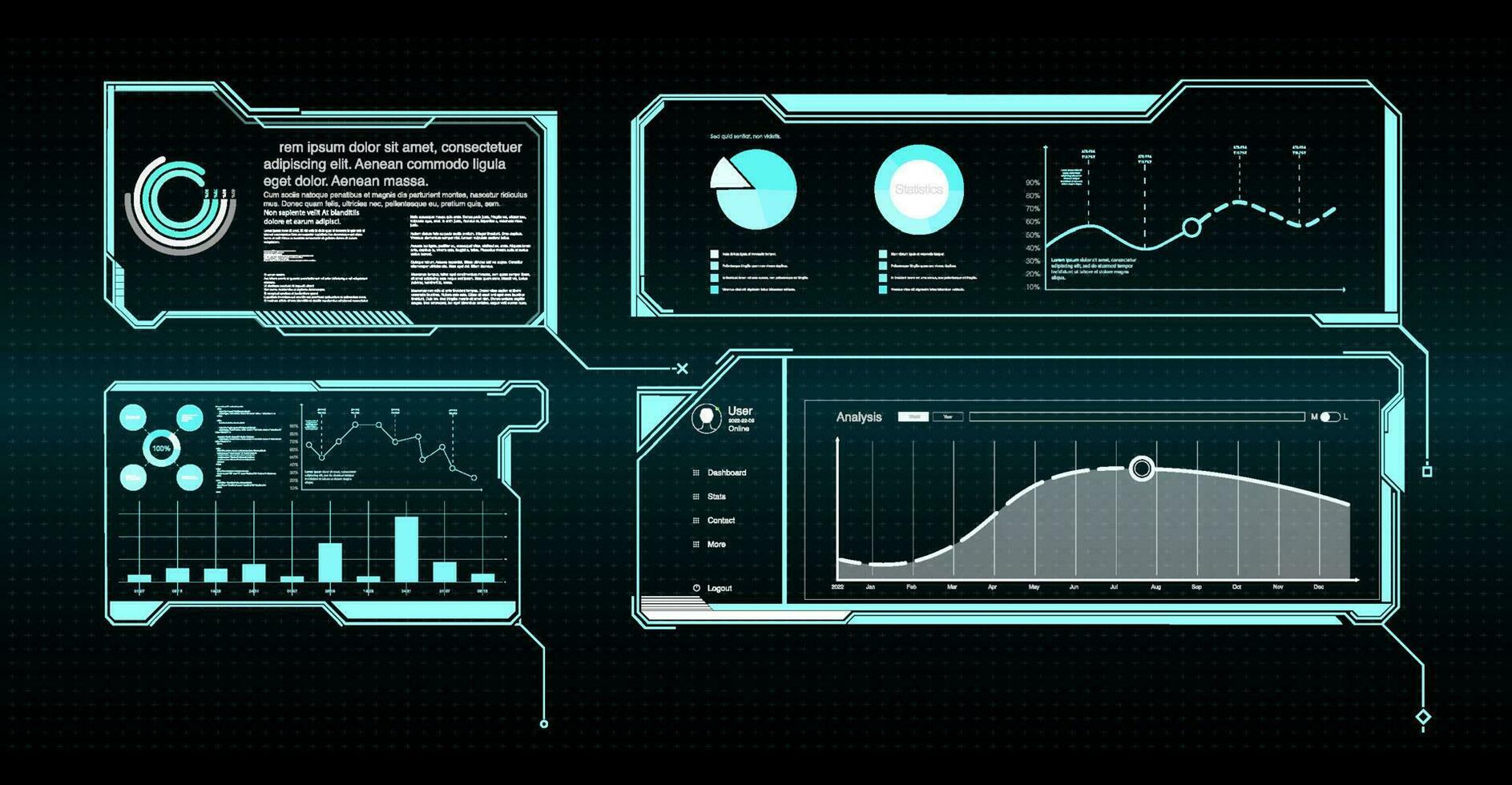 Futuristic lab with 3D circle and HUD elements interface. Blank Hologram for show your product. Circle technology portal. Vector illustration