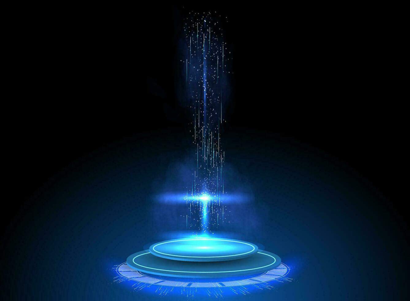 Futuristic circle HUD, GUI, UI interface screen design. Abstract style on blue background. Blank display, stage or podium for show product in futuristic cyberpunk style.Technology demonstration vector