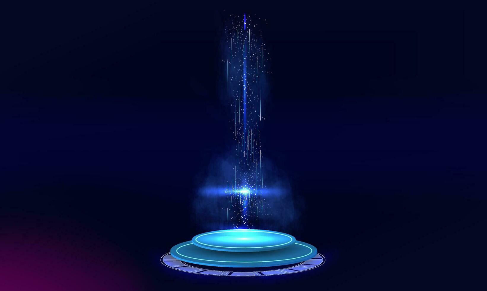 Futuristic circle HUD, GUI, UI interface screen design. Abstract style on blue background. Blank display, stage or podium for show product in futuristic cyberpunk style.Technology demonstration vector