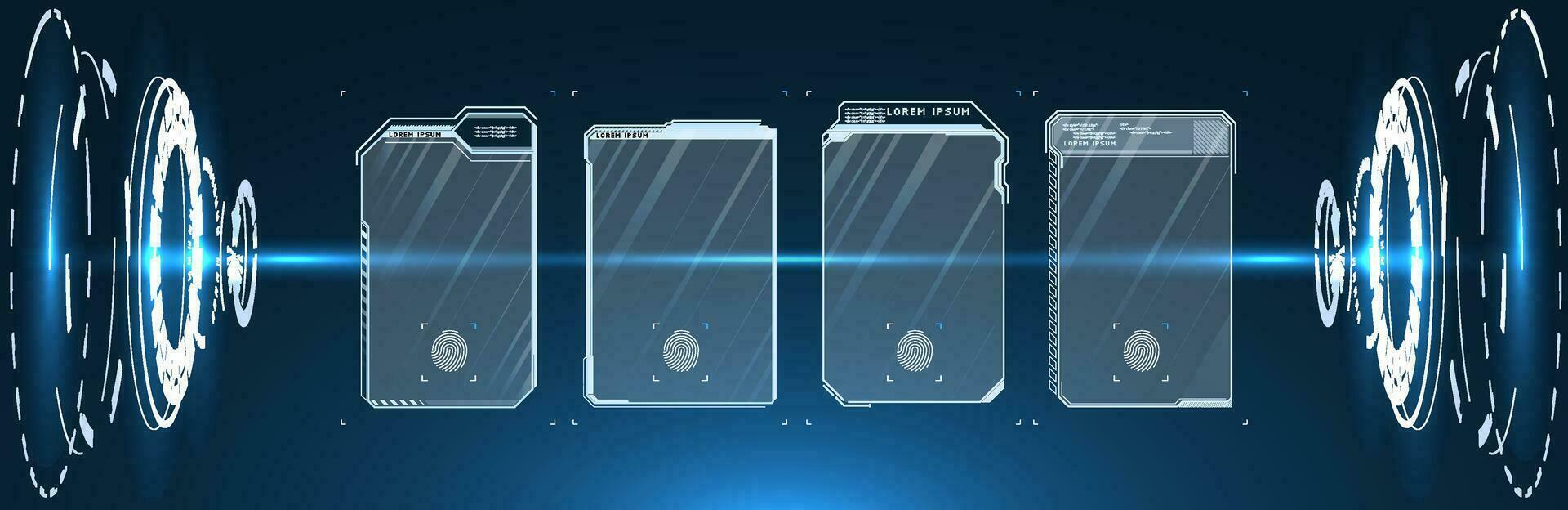 Futuristic lab with 3D circle and HUD elements interface. Blank Hologram for show your product. Circle technology portal. Vector illustration