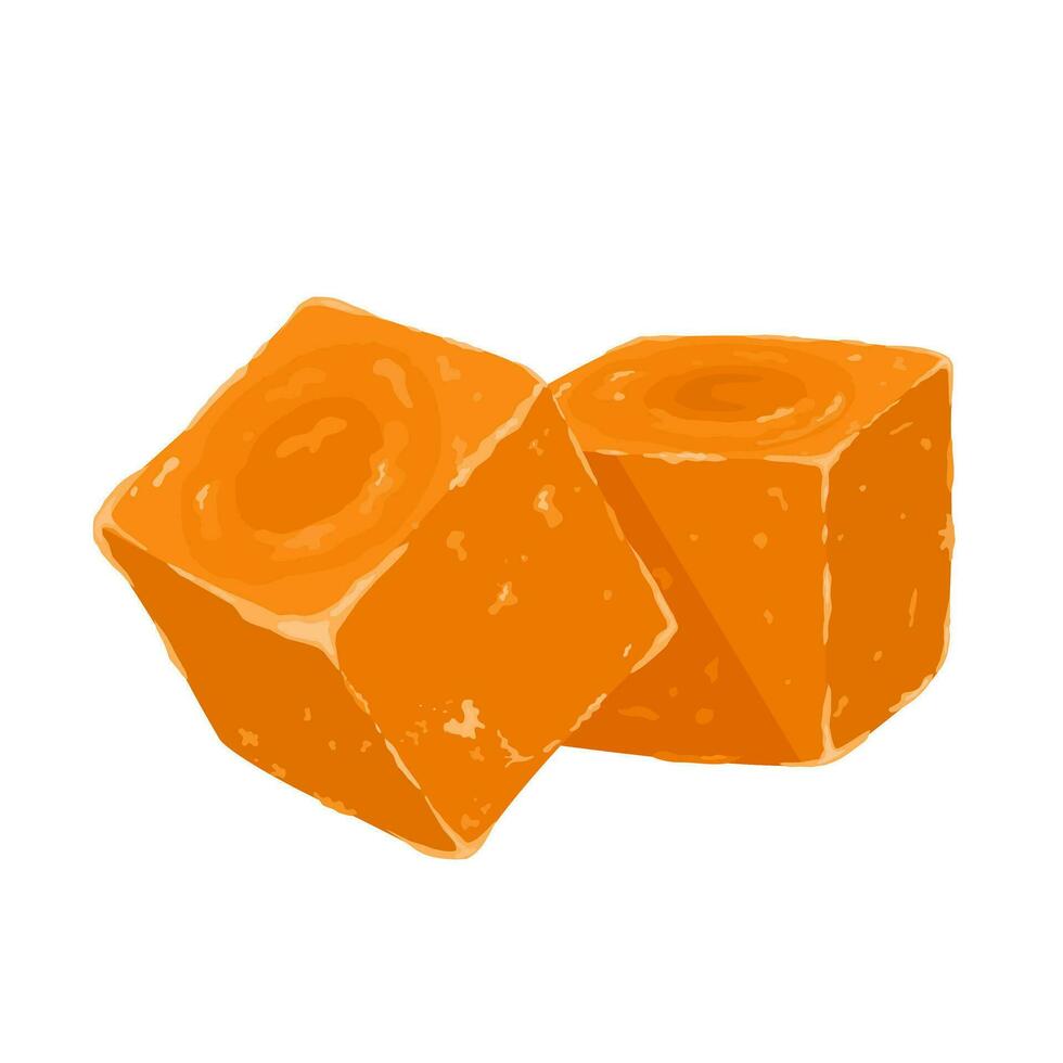 Vector illustration, palm sugar or jaggery, also called raw sugar, isolated on white background.