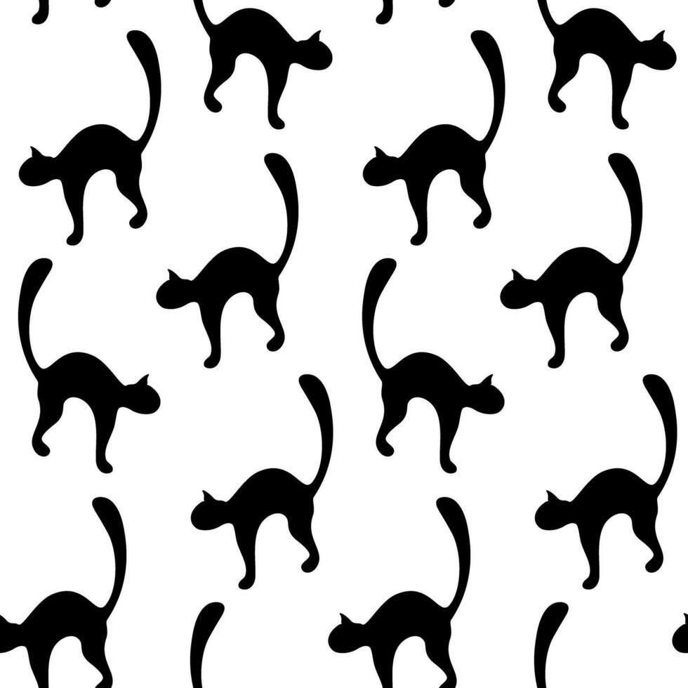 Seamless pattern of abstract image of black cat silhouette. Happy National Black Cat Day. Vector