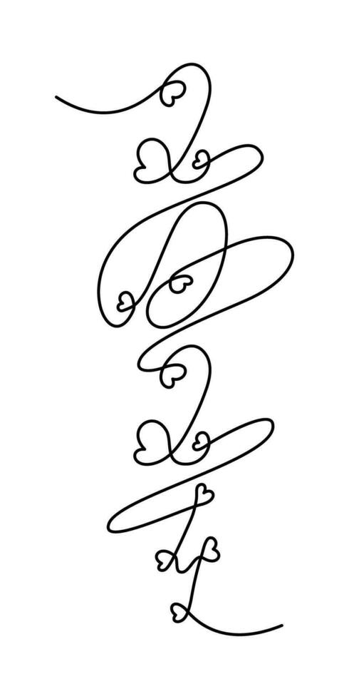 Vertical Hand drawn lettering 2024 with hearts in one continuous line. New year design for cards vector