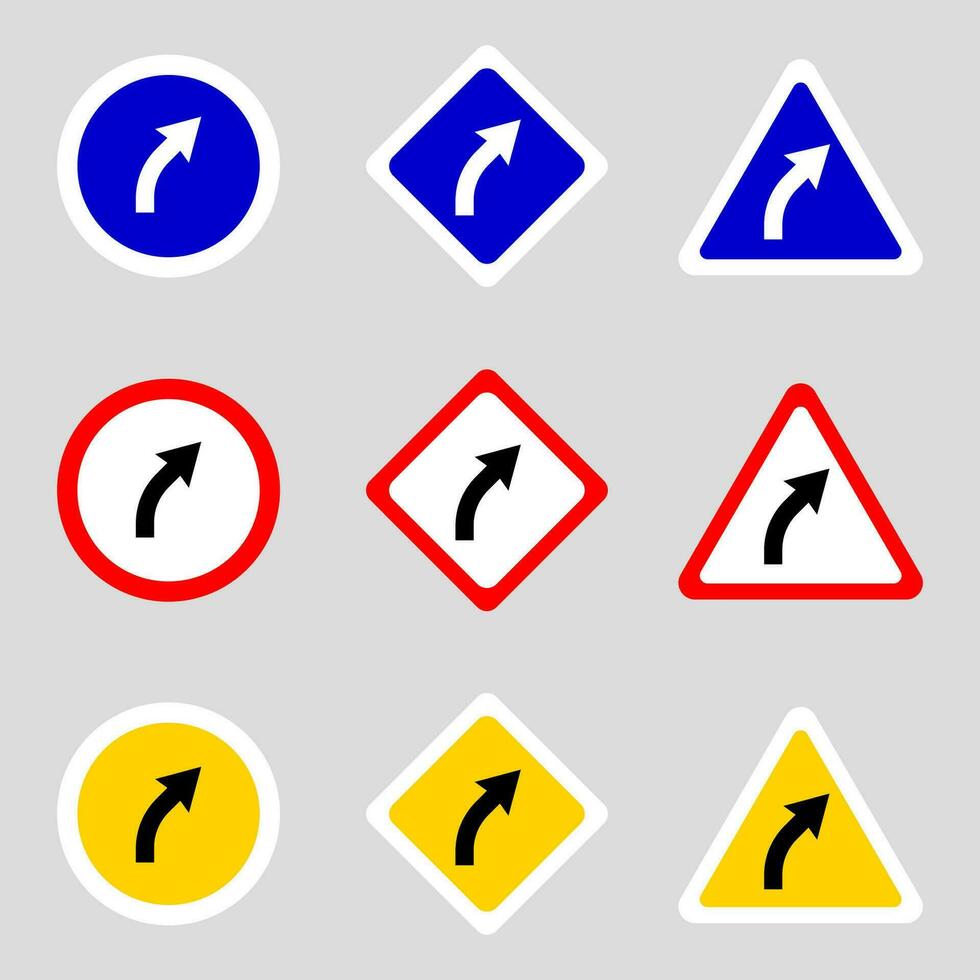 Right curve ahead sign. Vector illustration.