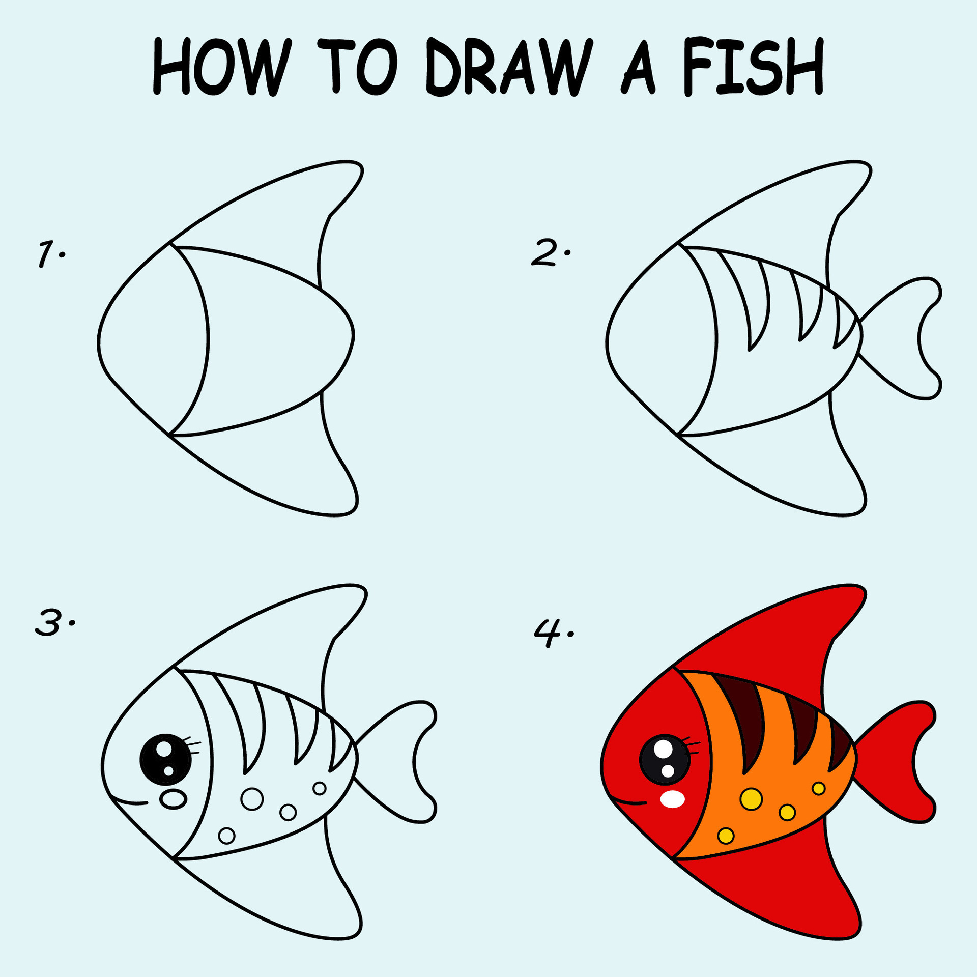 How To- Simple Fish Drawing for kids Tutorial