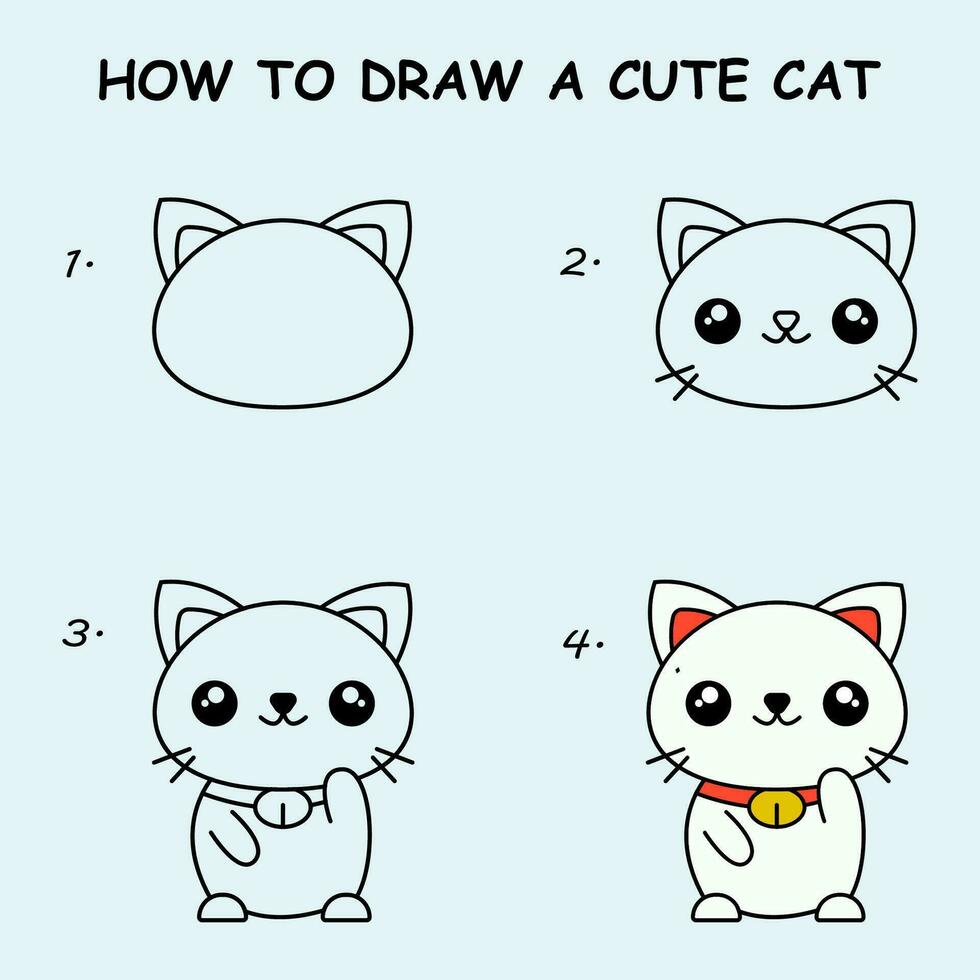 Step to step draw a Cute Cat. Good for drawing child kid illustration ...