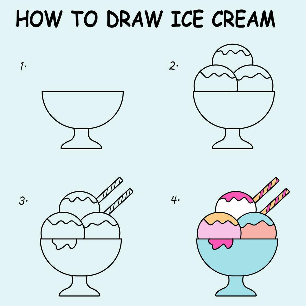 How to draw Ice Cream. Good for drawing child kid illustration. Vector illustration