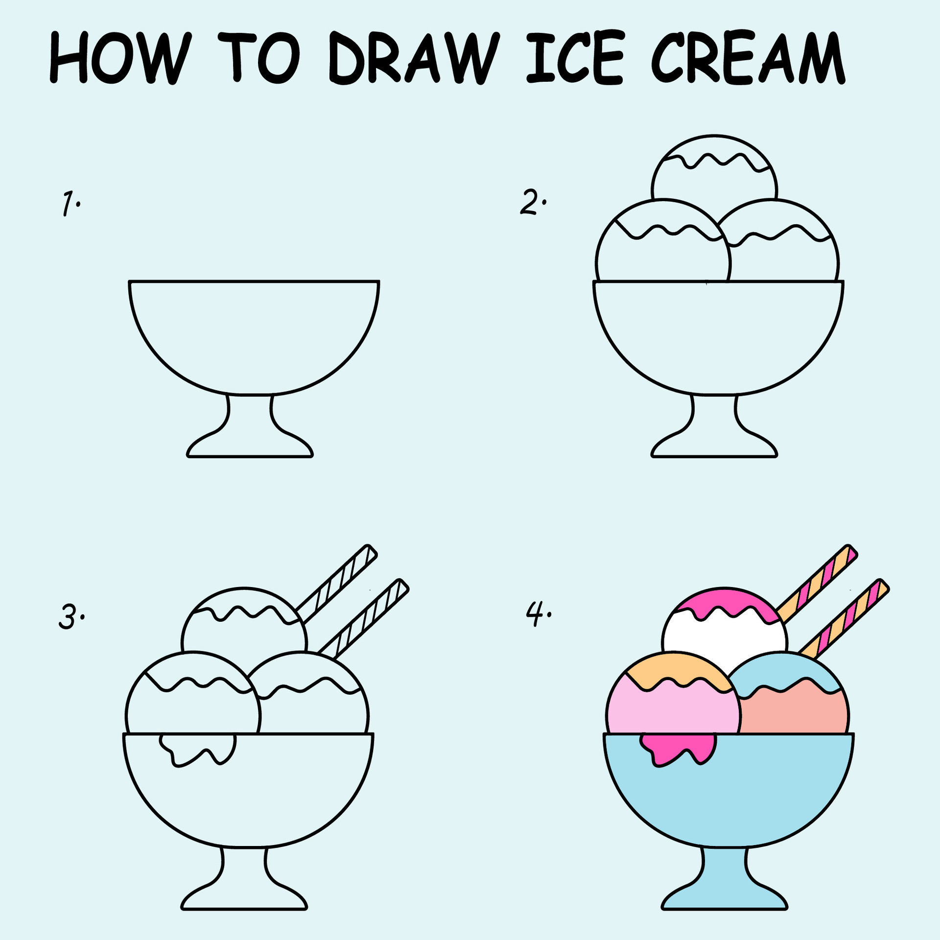 How to draw Ice Cream. Good for drawing child kid illustration. Vector