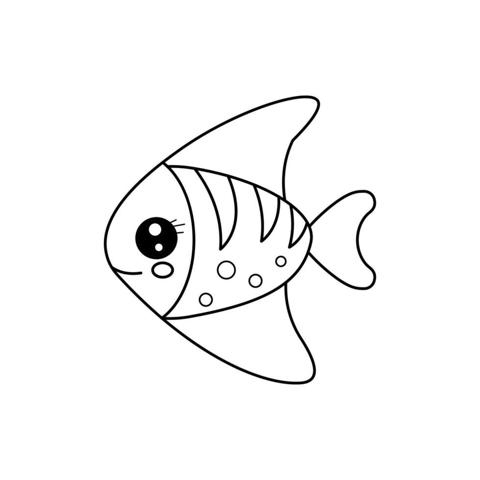 Fish vector illustration template for Coloring book. Drawing lesson for children