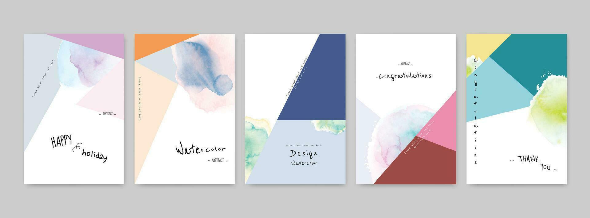 Set of Hand-painted colorful Watercolor Card modern design vector