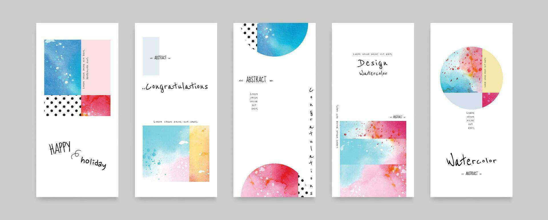 Set of Hand-painted Watercolor Card Layouts and Notes vector