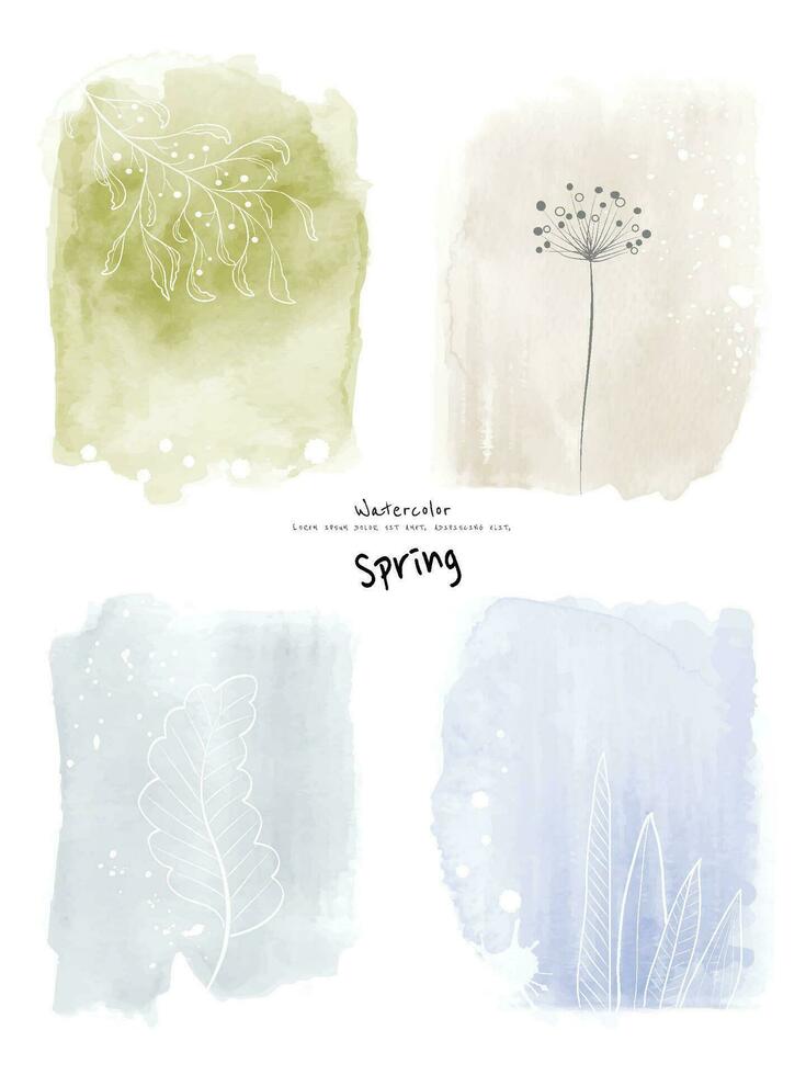 Set of art spring watercolor and doodle hand-painted background vector