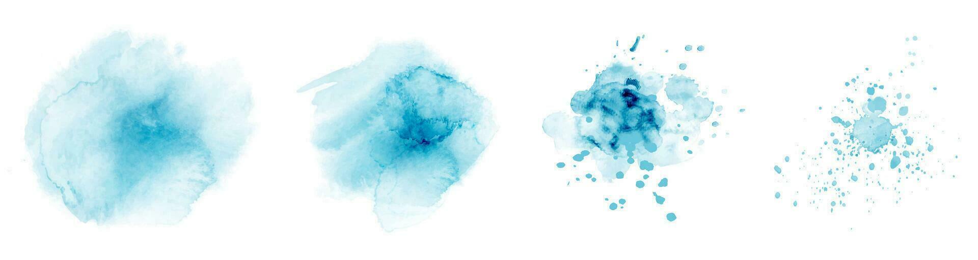 Set of hand-painted splash blue color watercolor vector