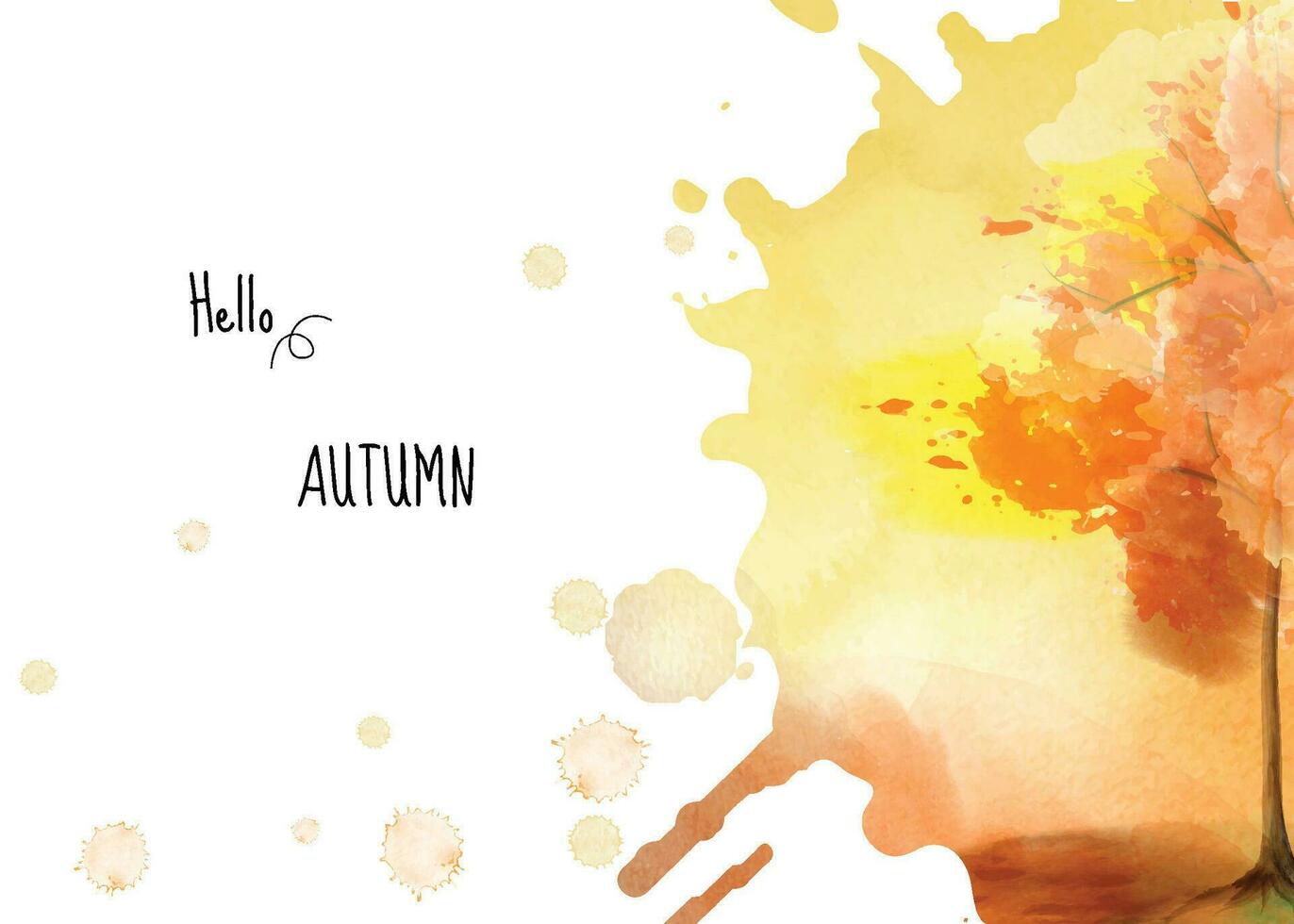 Autumn background with a tree on watercolor stain painting vector