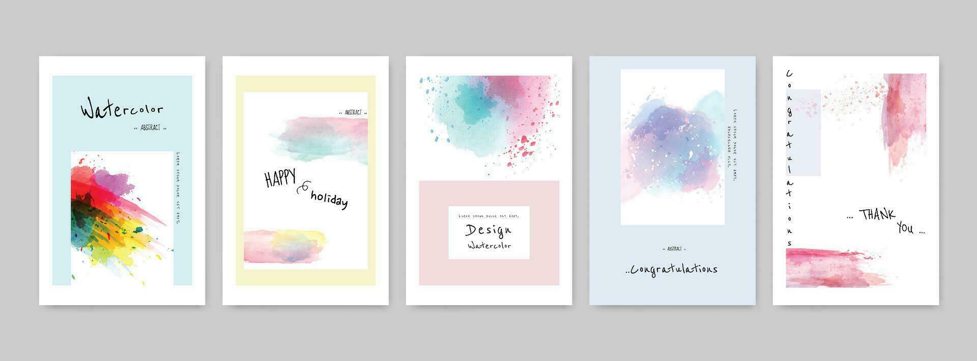 Set of Hand-painted colorful Watercolor Card design vector