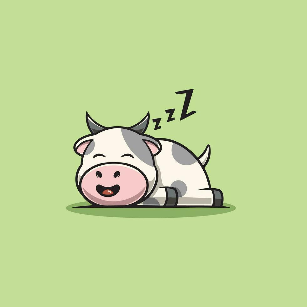 linda vaca dormido dibujos animados ilustración vector