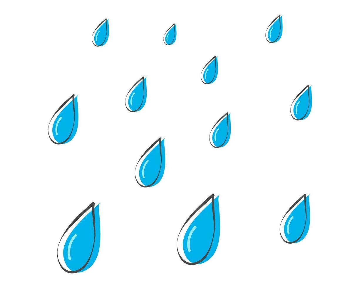 Blue rain, raindrops. Abstract set of blue water drop icons on white background vector