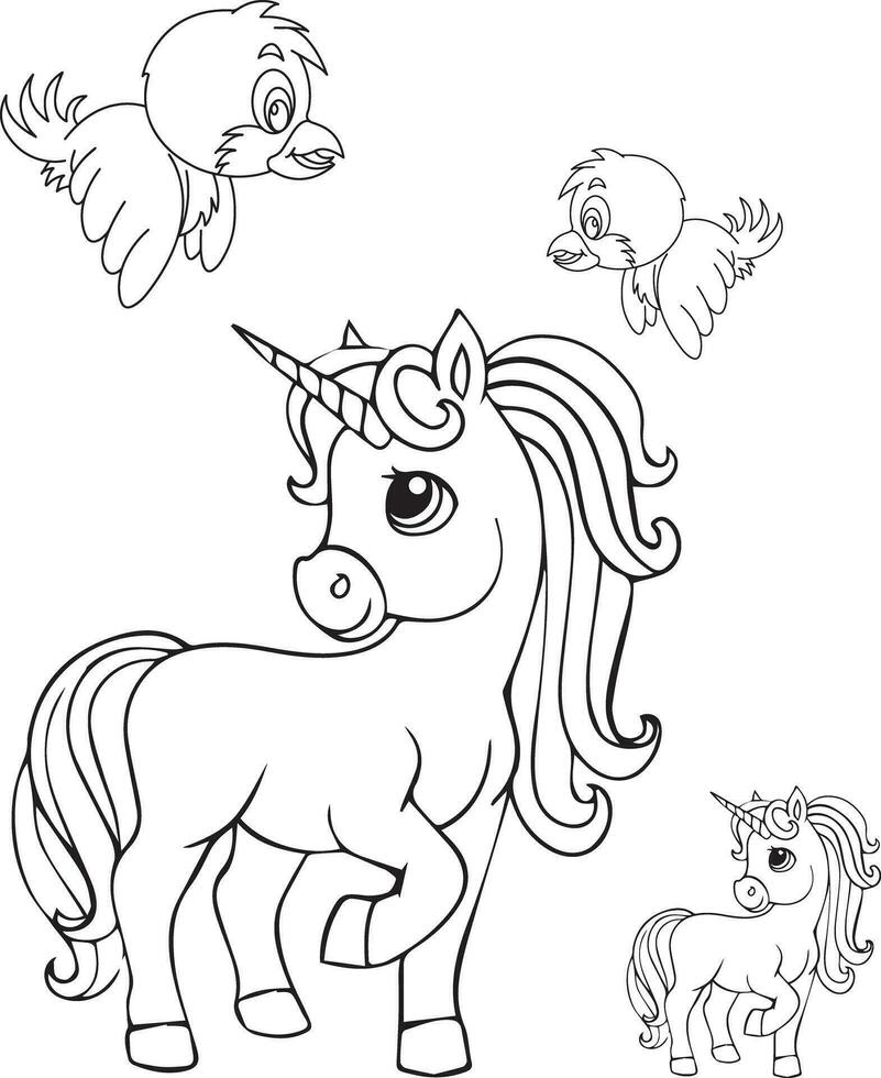 Vector sea animals coloring page- bird unicorn coloring pages