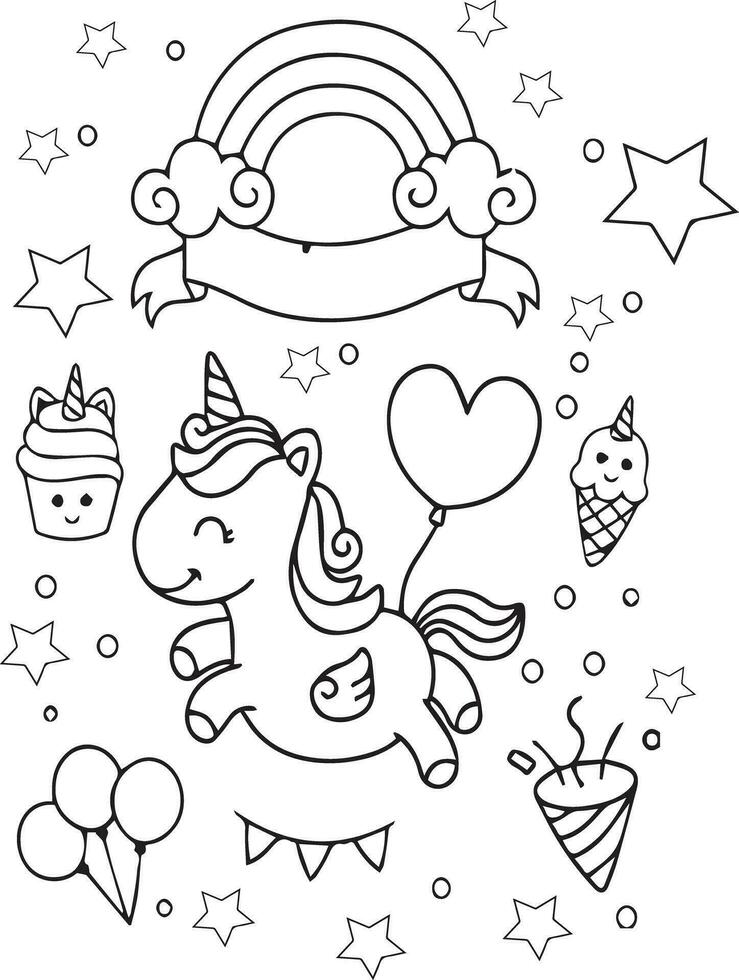 Vector unicorn head with flowers wreath coloring page- unicorn coloring book